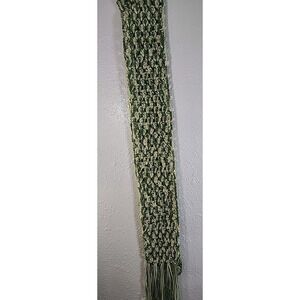 Long hand crocheted Scarf  Tan, White Light Green Fringe End